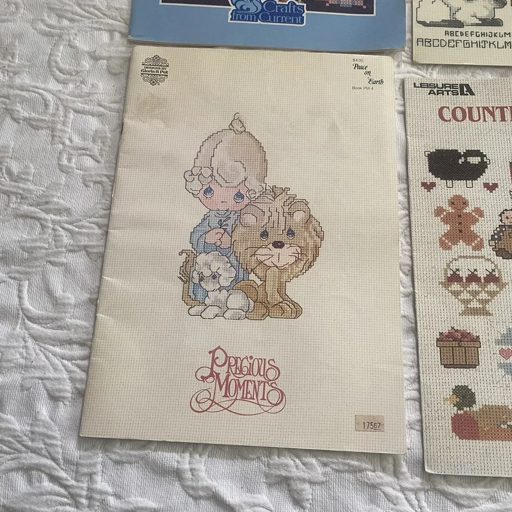 Cross Stitch LOT 4‎ Pattern Books Leaflets VTG 80s Cats Country Animals Florals